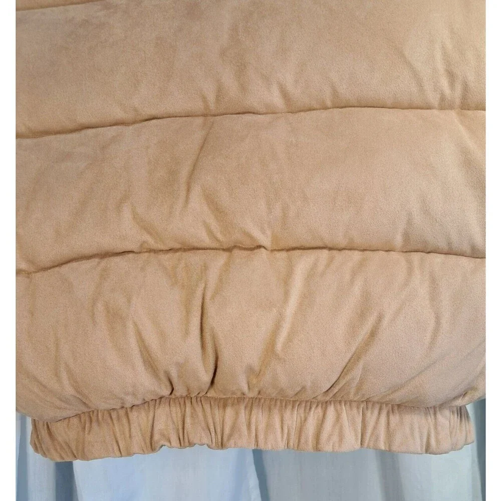 Express Faux Suede Tan Puffer Vest Zip Sample Size Mens Small Womens Large - Picture 14 of 15